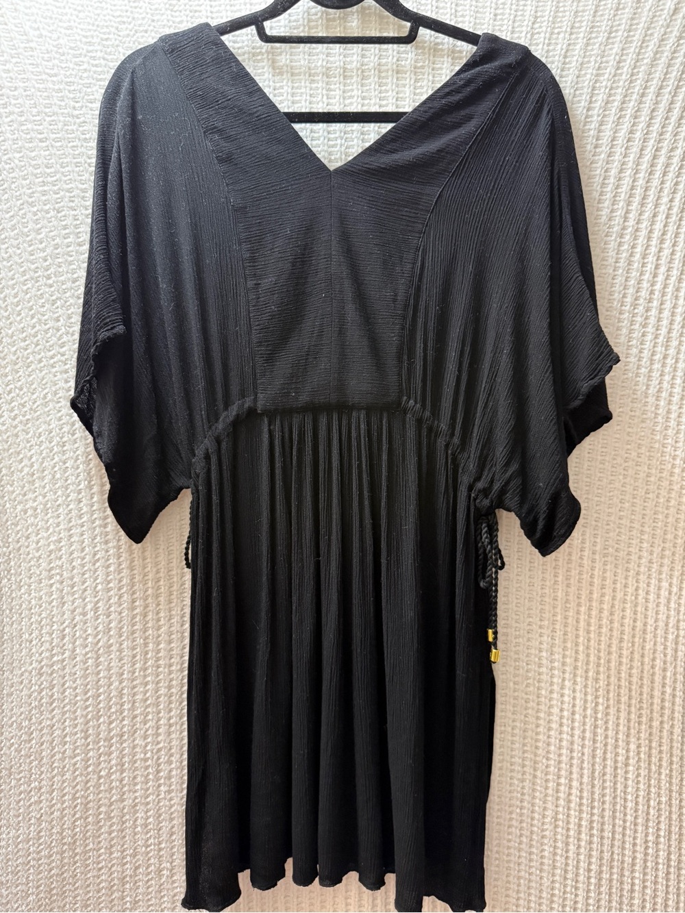 Lauren Ralph Lauren Black Crinkle Gauze Kaftan Tunic Swim Cover Up Boho Tassel M - Picture 9 of 10